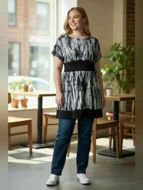 ♋Mlle Gabrielle Tie Dye Boho Plus Size Midi Dress or Tunic